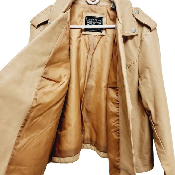 Levi's Women's Faux Leather Biker Jacket Size 2X Tan With Zipper Pockets New - Picture 10 of 13